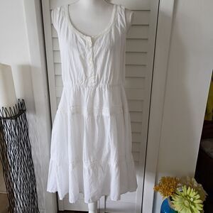Levis white swiss dot sleeveless mini baby doll dress lace trim cotton XL